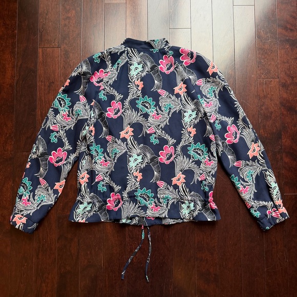 Banana Republic Bird Print Drapey Women’s Bomber Jacket in navy Size Medium - Picture 6 of 7